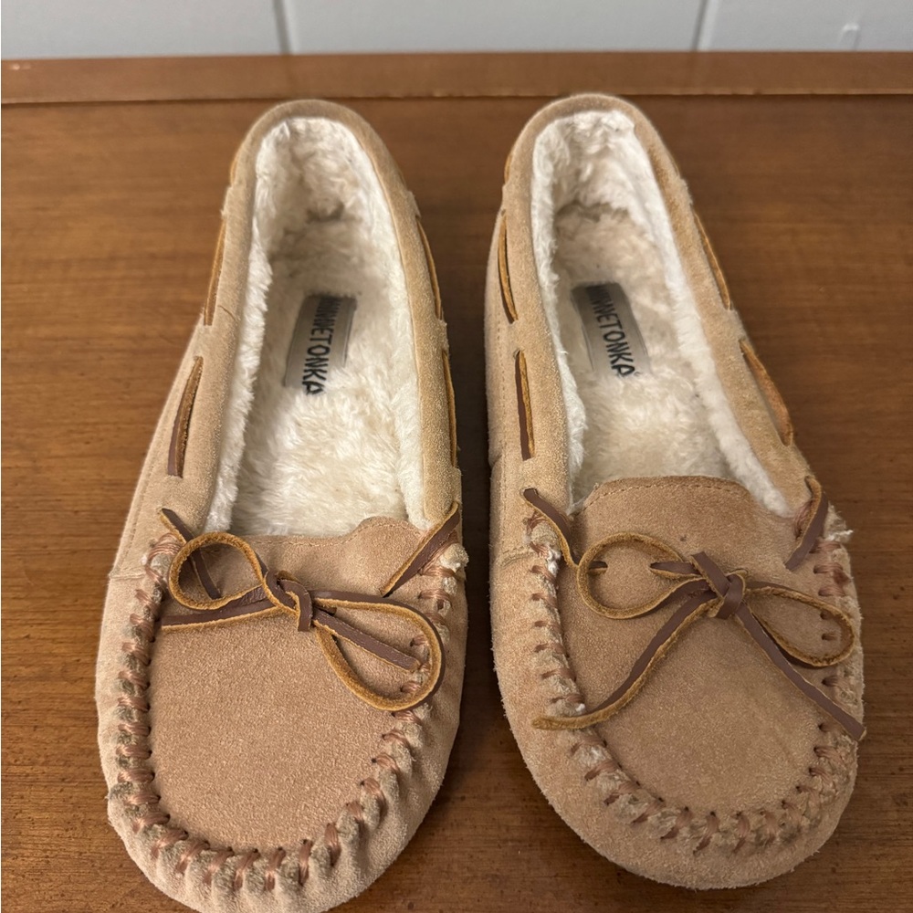 Minnetonka Tan Suede Moccasins
